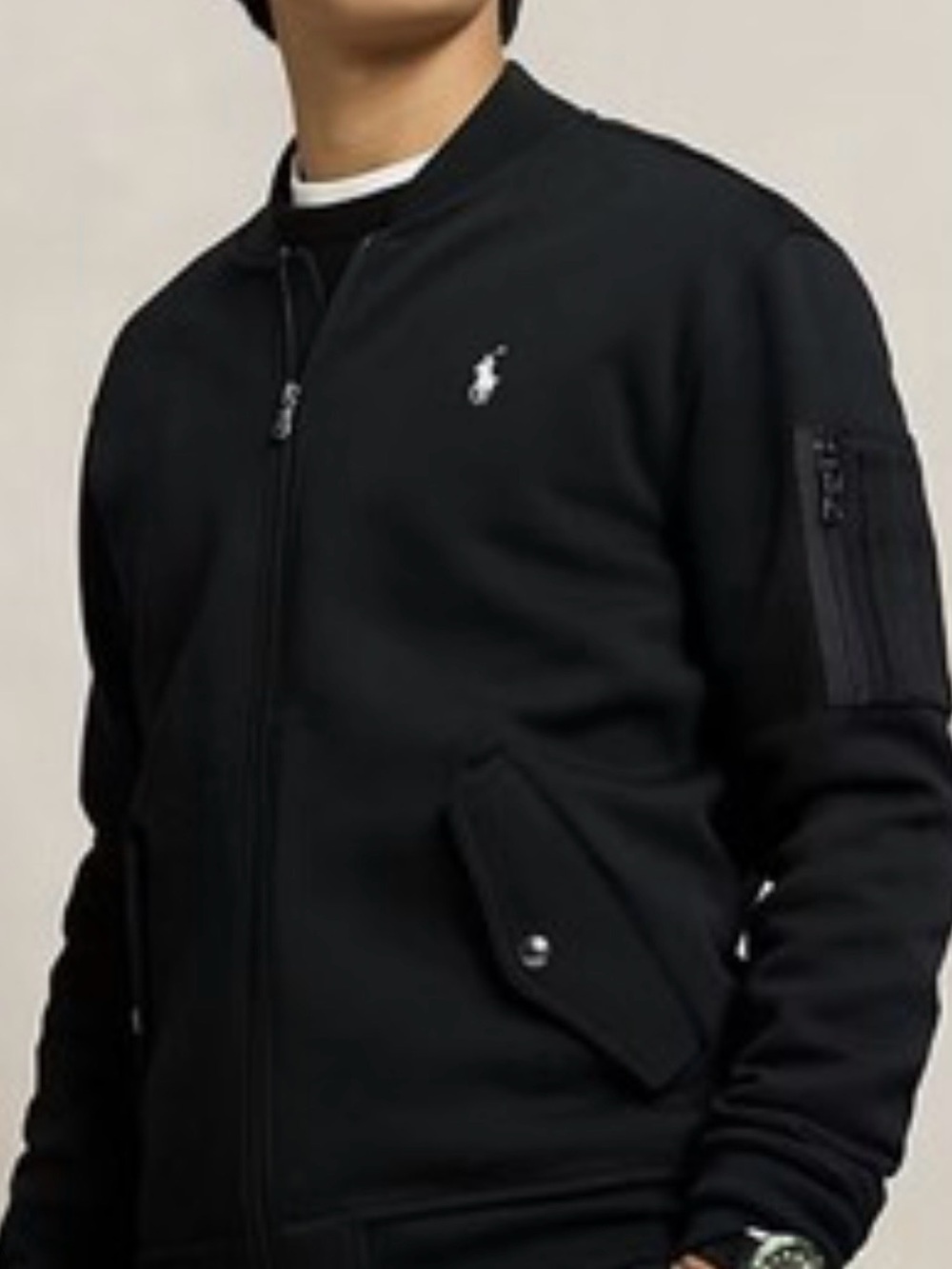Polo by Ralph Lauren Black Bomber Jacket with White Embroidered Pony
